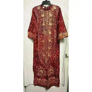 Red Blk Gold Women Kurti Kurta Ethnic Sz Small Embroidered Tunic Dress Indian